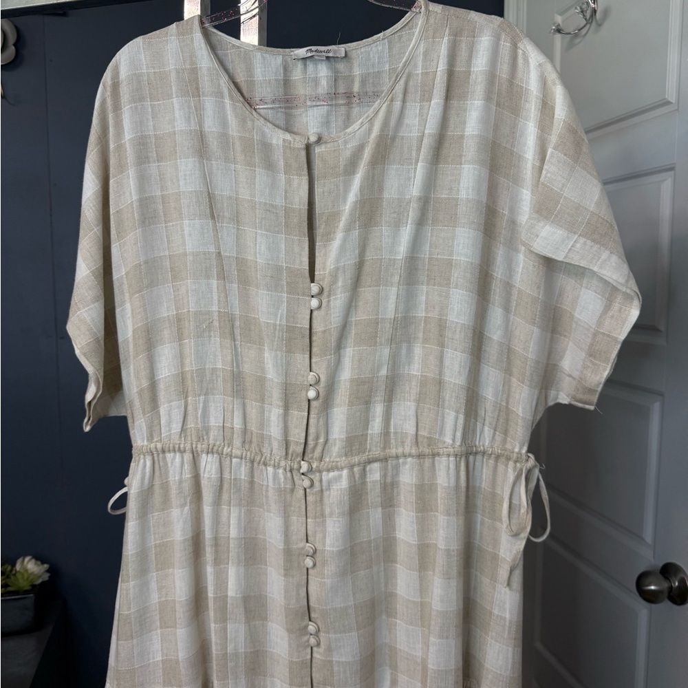 Madewell Beige and White Checked Midi Dress